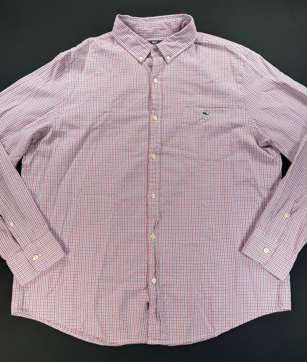 Vineyard Vines Gingham Plaid Slim Fit Tucker Long Sleeve Button Down Shirt (XL)